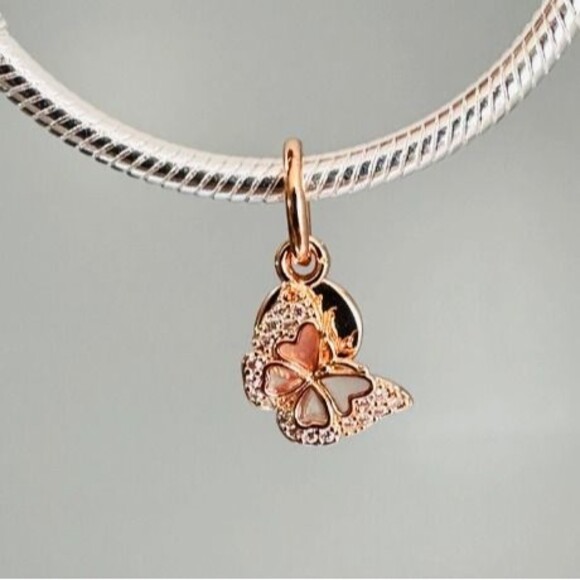 NEW Authentic Pandora rose gold pink butterfly & quote double charm - Picture 5 of 5